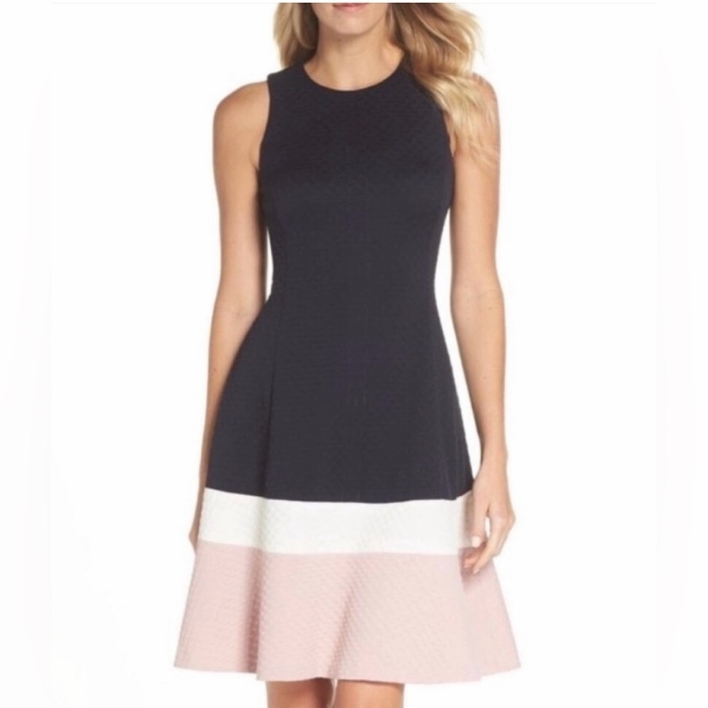 ELIZA J Navy and pink color block sleeveless dress size 6